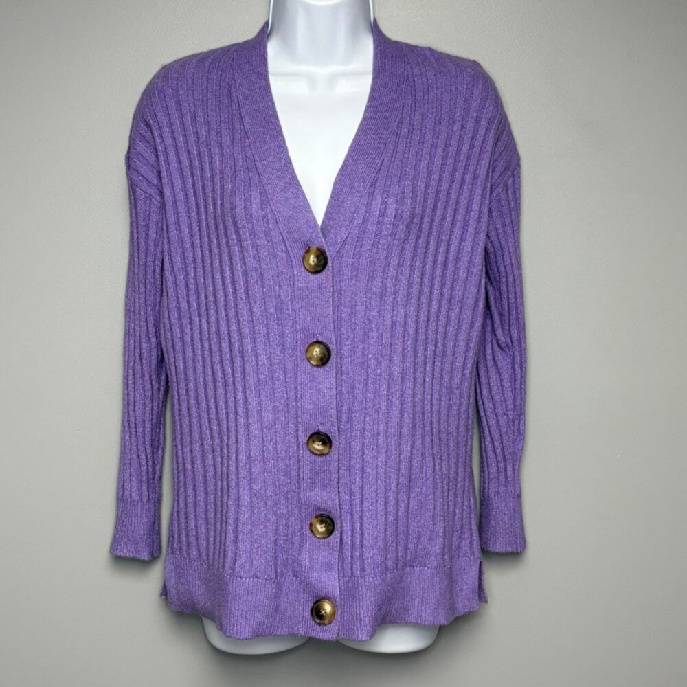 LOFT Light Acedemia Preppy Purple Lavender Button V-Neck Cardigan Womens‎ Sz XS